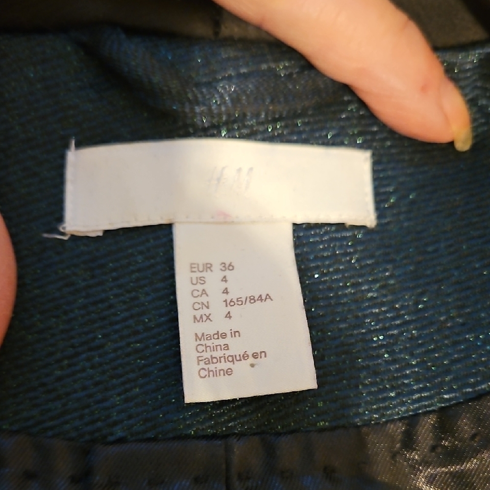 H&M Women's Dark Blue Sparkle Blazer with Black Satin Lapel - Picture 10 of 10